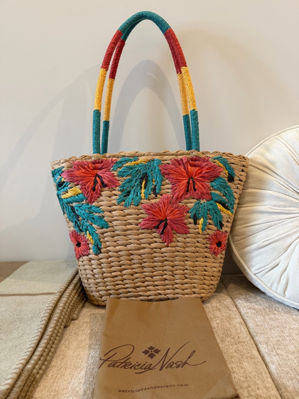 Patricia Nash Florina Woven Straw Tote - Multicolor NWT & Dust Bag - Picture 3 of 13